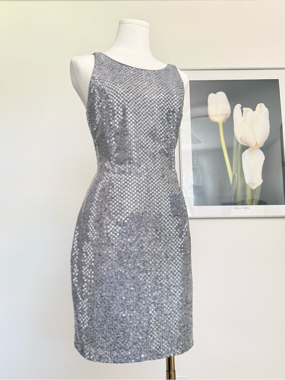 Vintage Dave & Johnny Silver Sequin Mini Dress 70s Disco Glam